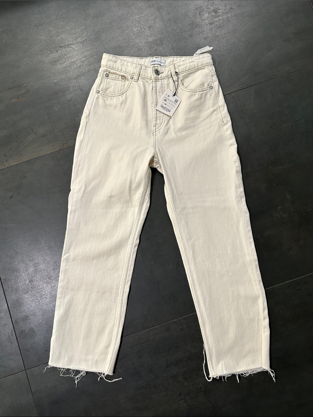 Zara  Cream Straight-Leg Jeans - Clean Casual Style size 36 NWT